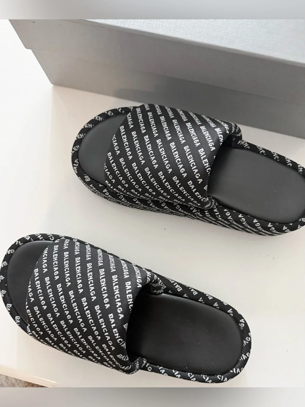 Balenciaga Black Logo Platform Sandals